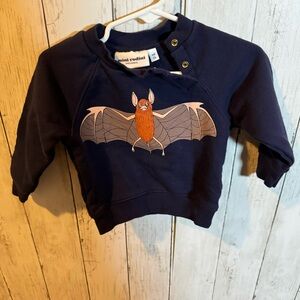 Halloween Mini rodini black sweatshirt with bat on front. Put to put 11”p